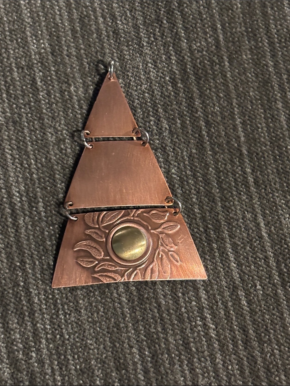 Tri-Tier Copper Pendant Necklace with Floral Accent - Copper Tone